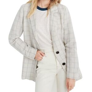MADEWELL Dorset Blazer in Windowpane | Cream Linen Blend Oversized Jacket Medium